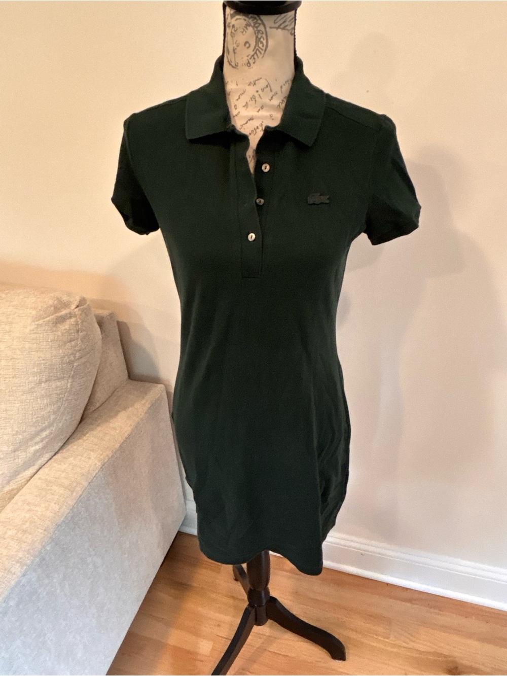 Lacoste Women's Slim Fit Stretch Mini Piqué Polo Dress in dark green size 36